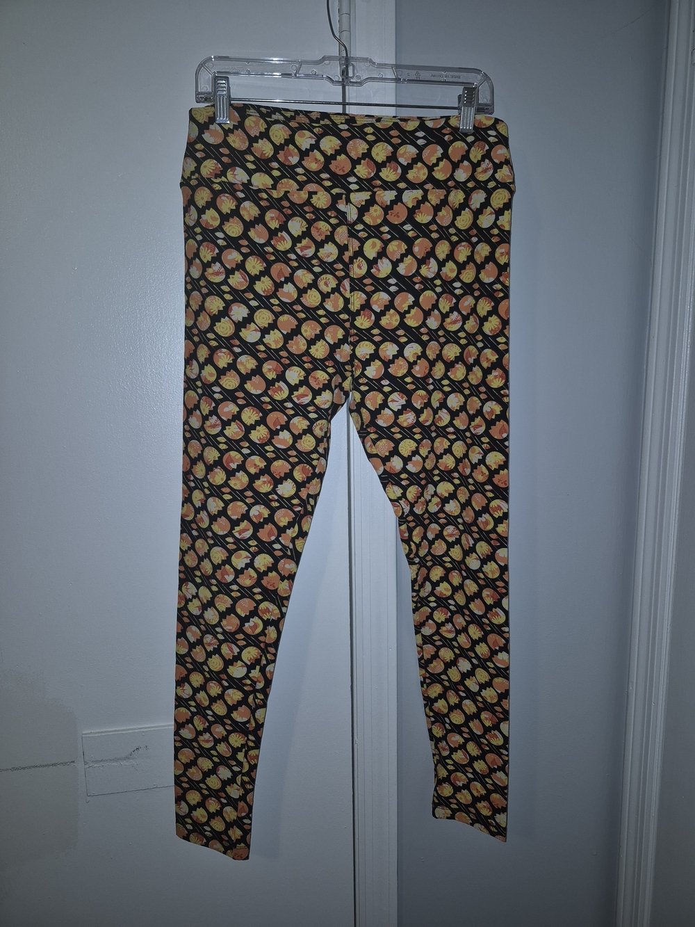 LuLaRoe Black Floral Print Leggings - Orange & Yellow Size Tall & Curvy